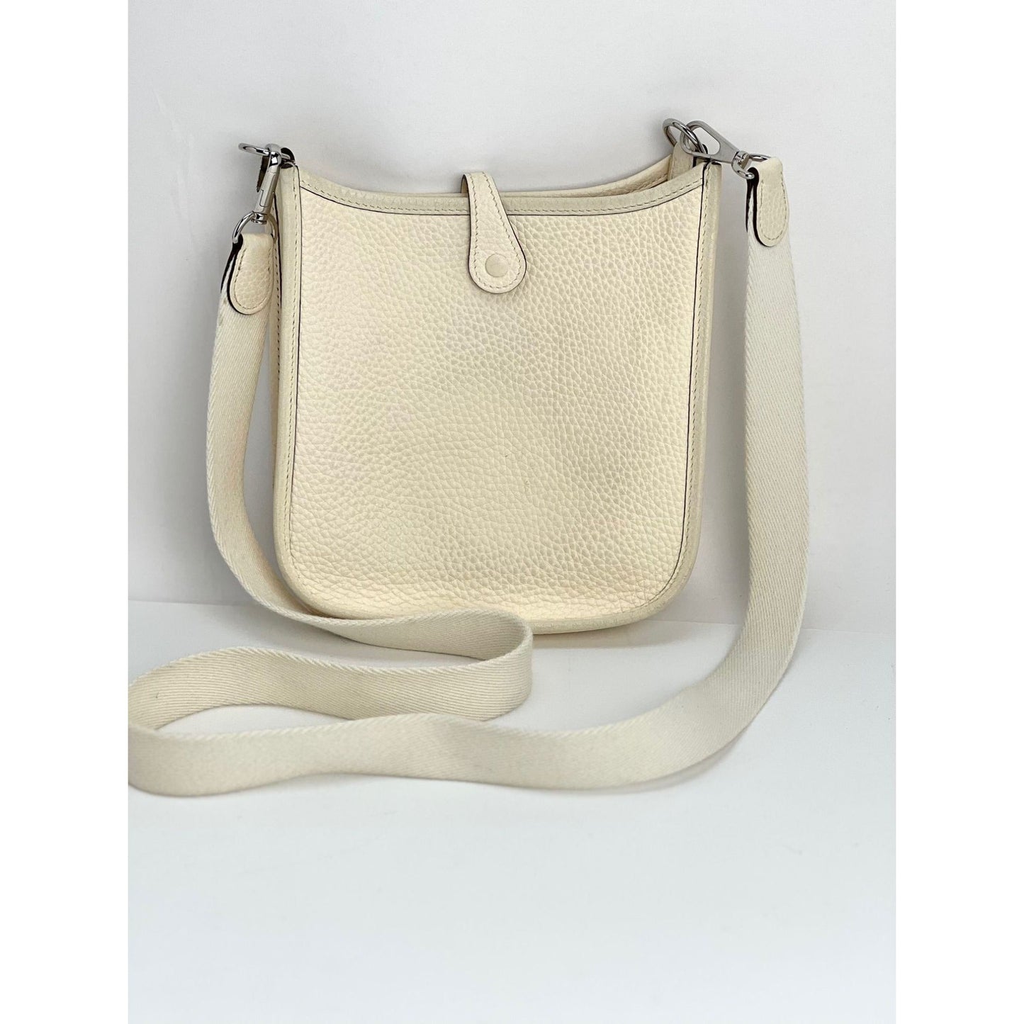 Hermes Taurillon Clemence evelyne TPM Nata White Crossbody Bag