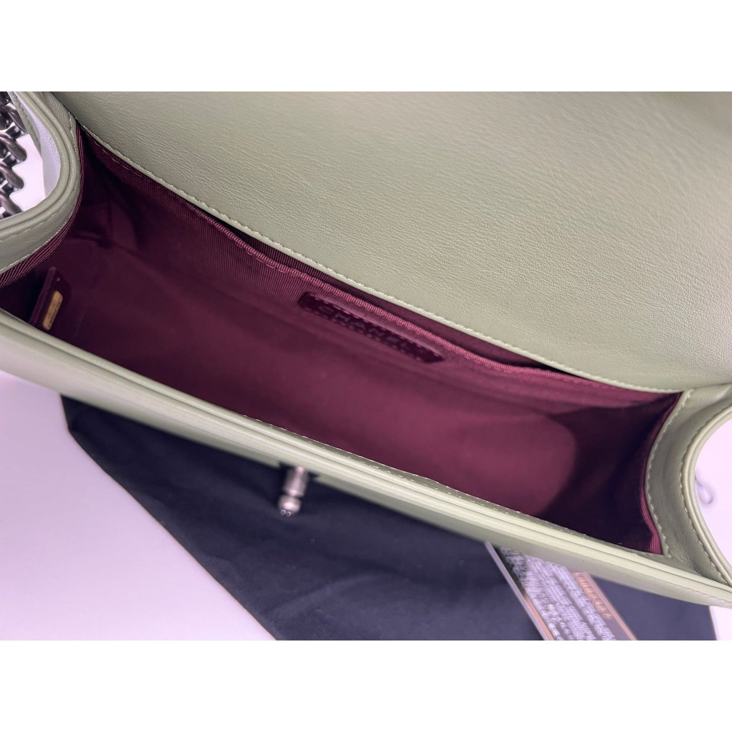 Chanel Calfskin Chevron Quilted Medium Boy Flap Light Green Bag