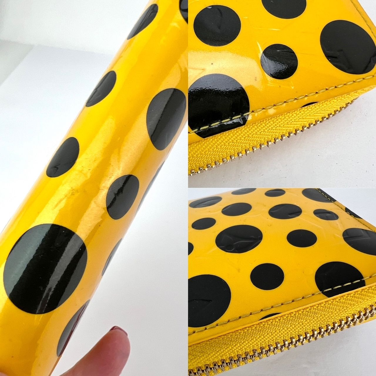 Louis Vuitton Yellow Vernis Patent Leather Kusama Infinity Dots Zippy Wallet
