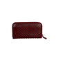 Bottega Veneta Burgundy Intrecciato Zip Around Leather Wallet Clutch