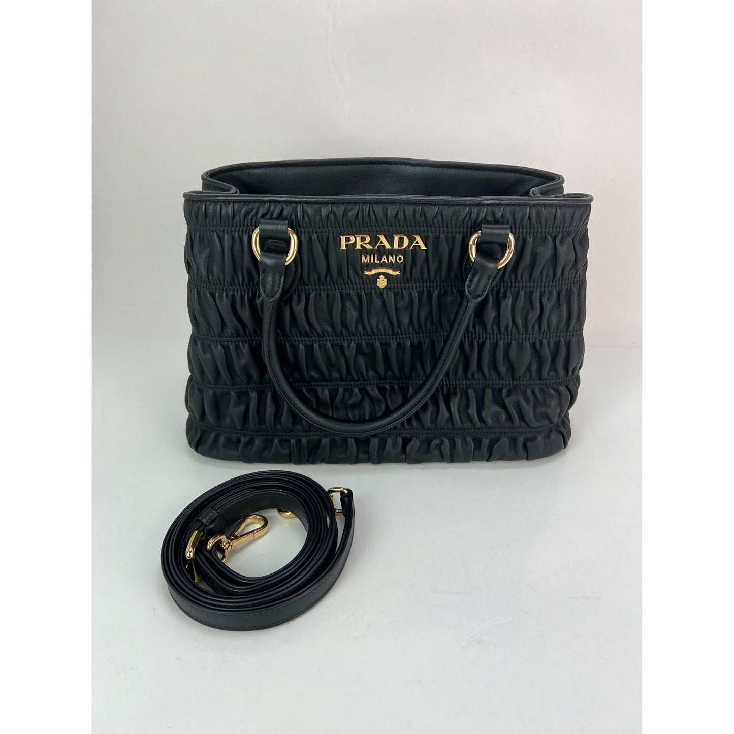 Prada Nappa Gaufre Black Leather Shoulder Crossbody Bag SOLD
