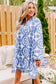 Blue Boho Floral Embroidered Shift Mini Dress