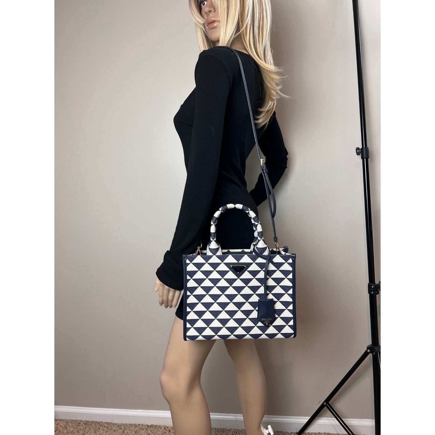 Prada Small Symbole Embroidered Fabric Handbag