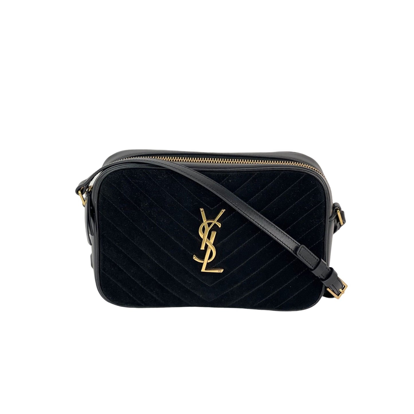 YVES SAINT LAURENT Lou Camera Matelasse Black Suede Crossbody Bag