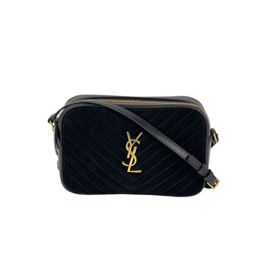 YVES SAINT LAURENT Lou Camera Matelasse Black Suede Crossbody Bag