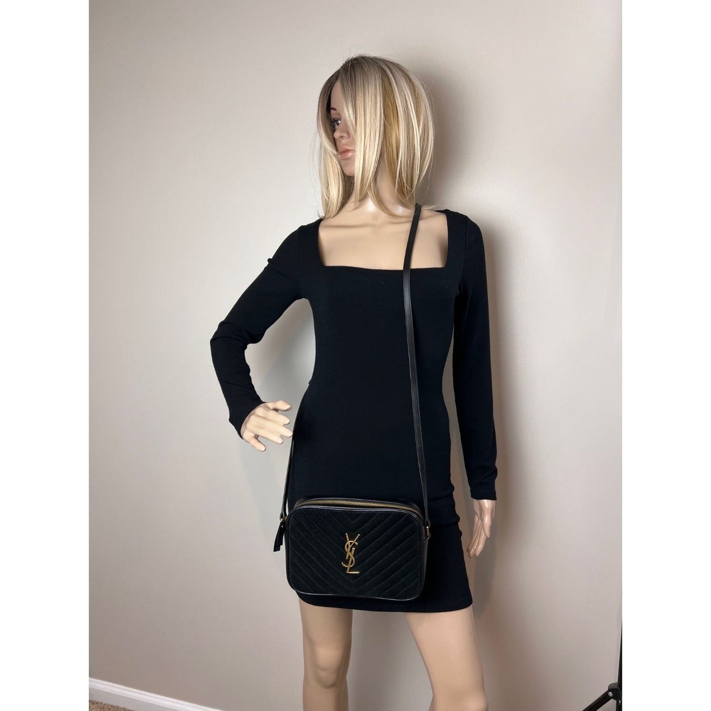 YVES SAINT LAURENT Lou Camera Matelasse Black Suede Crossbody Bag