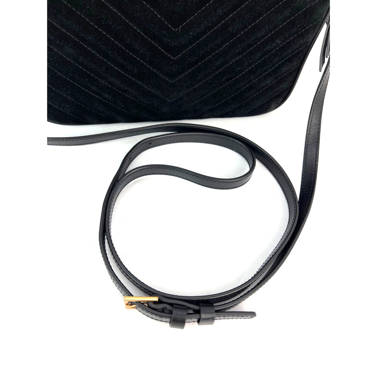 YVES SAINT LAURENT Lou Camera Matelasse Black Suede Crossbody Bag