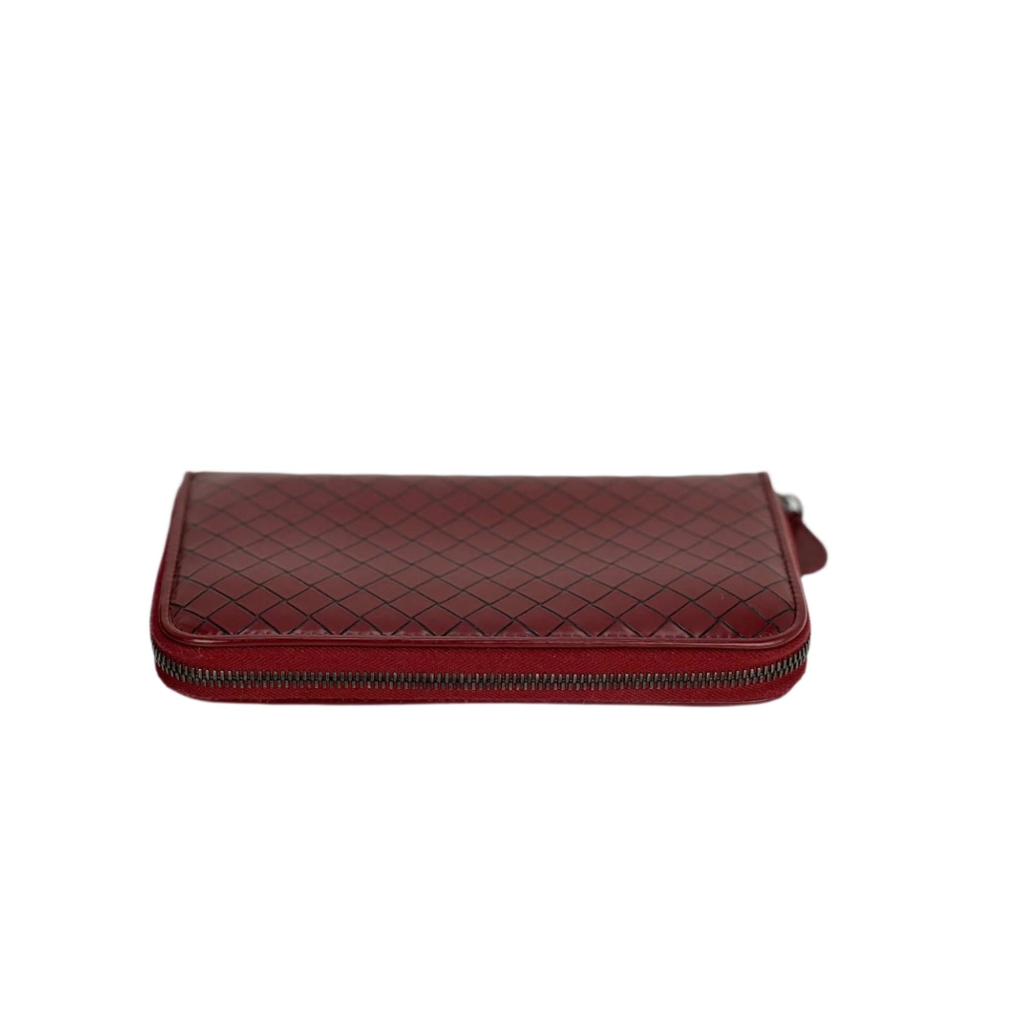 Bottega Veneta Burgundy Intrecciato Zip Around Leather Wallet Clutch