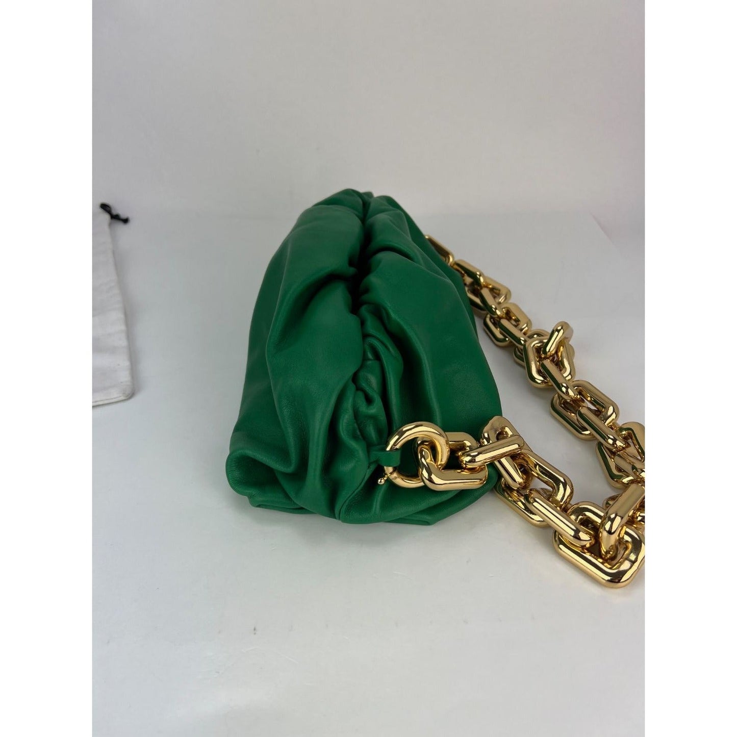 Bottega Veneta Green Chain Leather Pouch Bag  Clutch