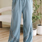 Dusk Blue Lace Crochet Patched Lace-up High Waist Wide Leg Pants