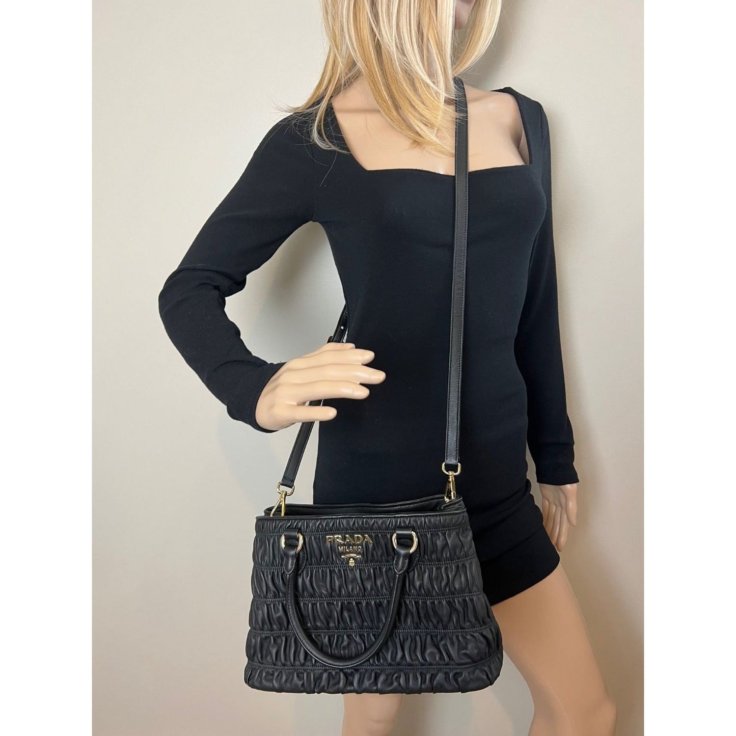 Prada Nappa Gaufre Black Leather Shoulder Crossbody Bag SOLD