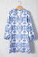 Blue Boho Floral Embroidered Shift Mini Dress
