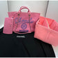 Chanel Canvas Calfskin Striped Medium Deauville Pink Tote