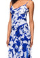Betsy and Adam White Royal Print Georgina Draped Cowl Neckline Spaghetti Straps Cascading Ruffle Details Back Zipper Flowy Skirt Floor Length Dress