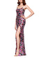 Betsy and Adam Miley Floral Sequin Scoop Neckline Spaghetti Strap Back Tie Closure Floor Length Dress