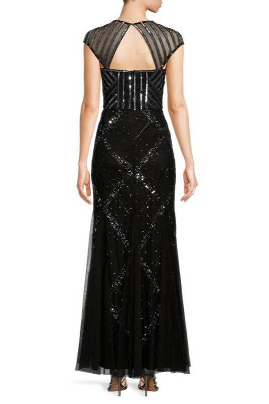 Adrianna Papell Women's Beaded Cap Sleeve Gown
