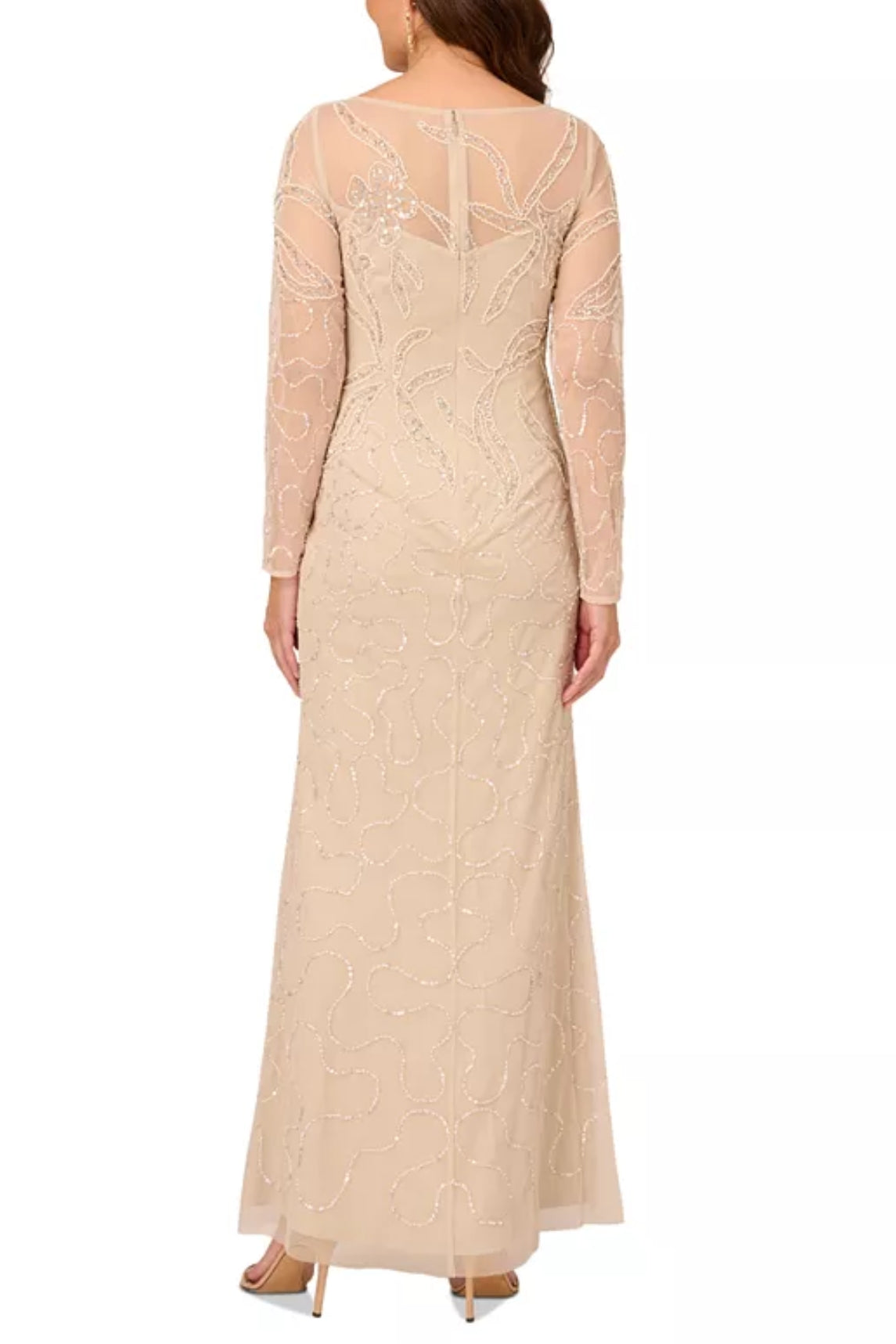 Adrianna Papell Women's Beaded Long-Sleeve Gown