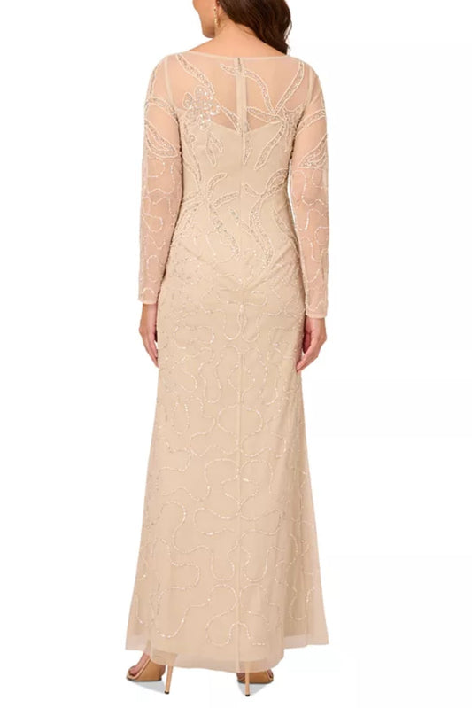 Adrianna Papell Women's Beaded Long-Sleeve Gown