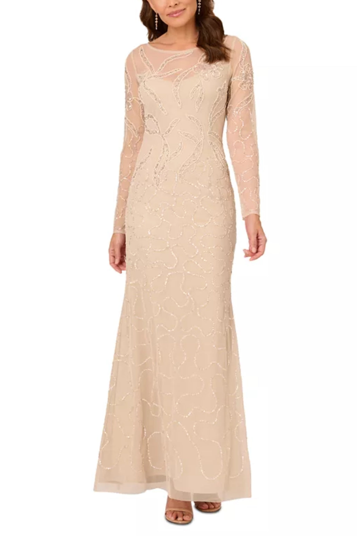 Adrianna Papell Women's Beaded Long-Sleeve Gown