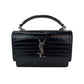 Saint Laurent Black Leather Sunset Wallet on a Chain Crocodile Embossed Bag