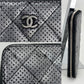 Chanel Perforated Silver Metallic Lambskin Quilted Zip Around Wallet Clutch
