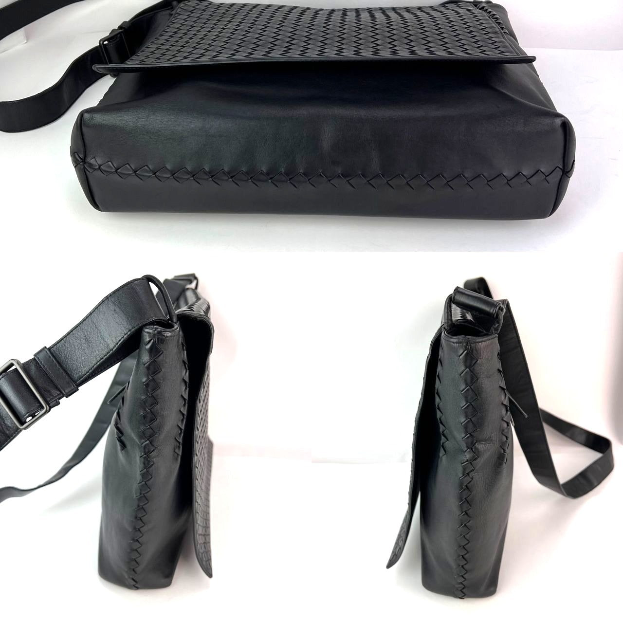 Bottega Veneta Intrecciato  Black Leather Messenger Bag