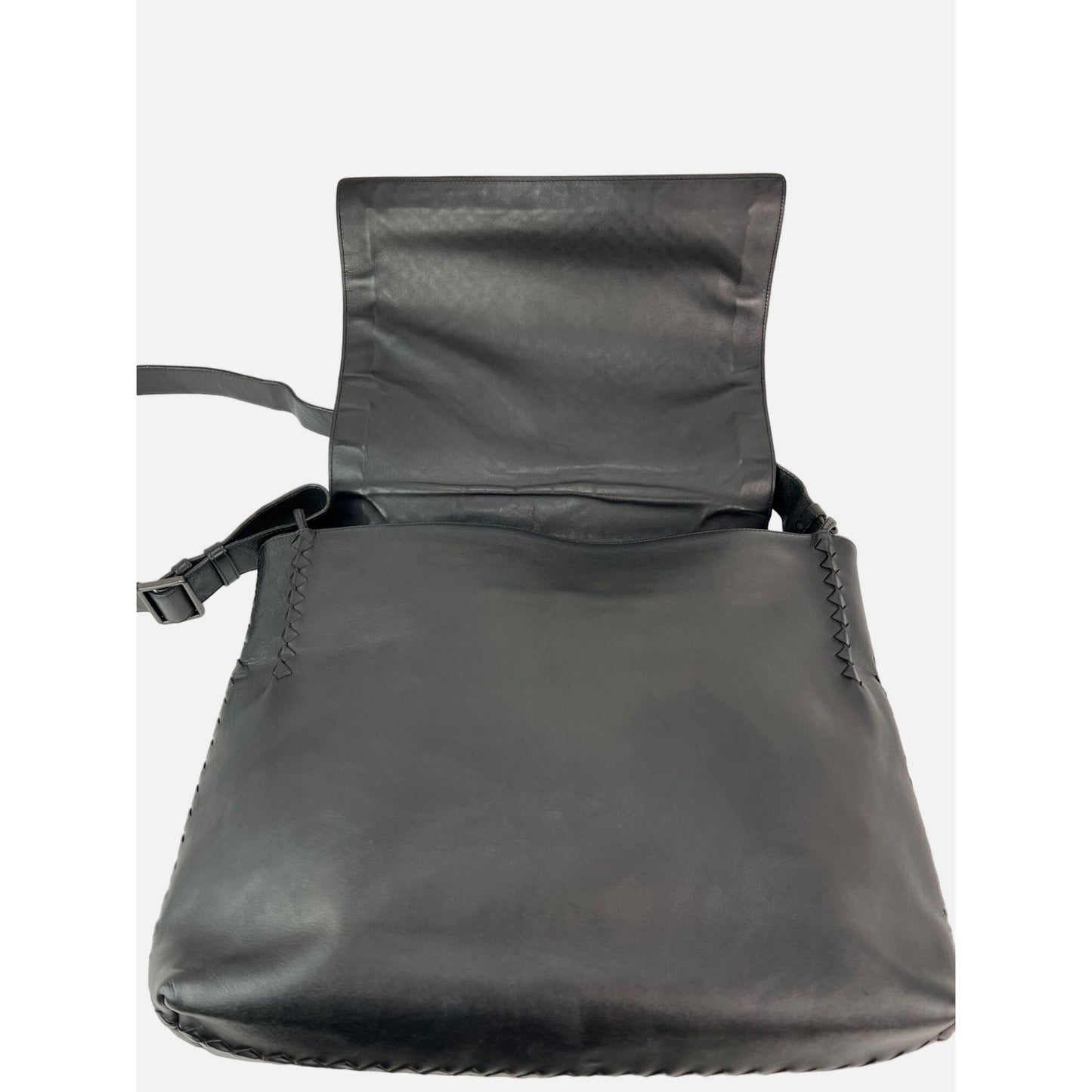 Bottega Veneta Intrecciato  Black Leather Messenger Bag