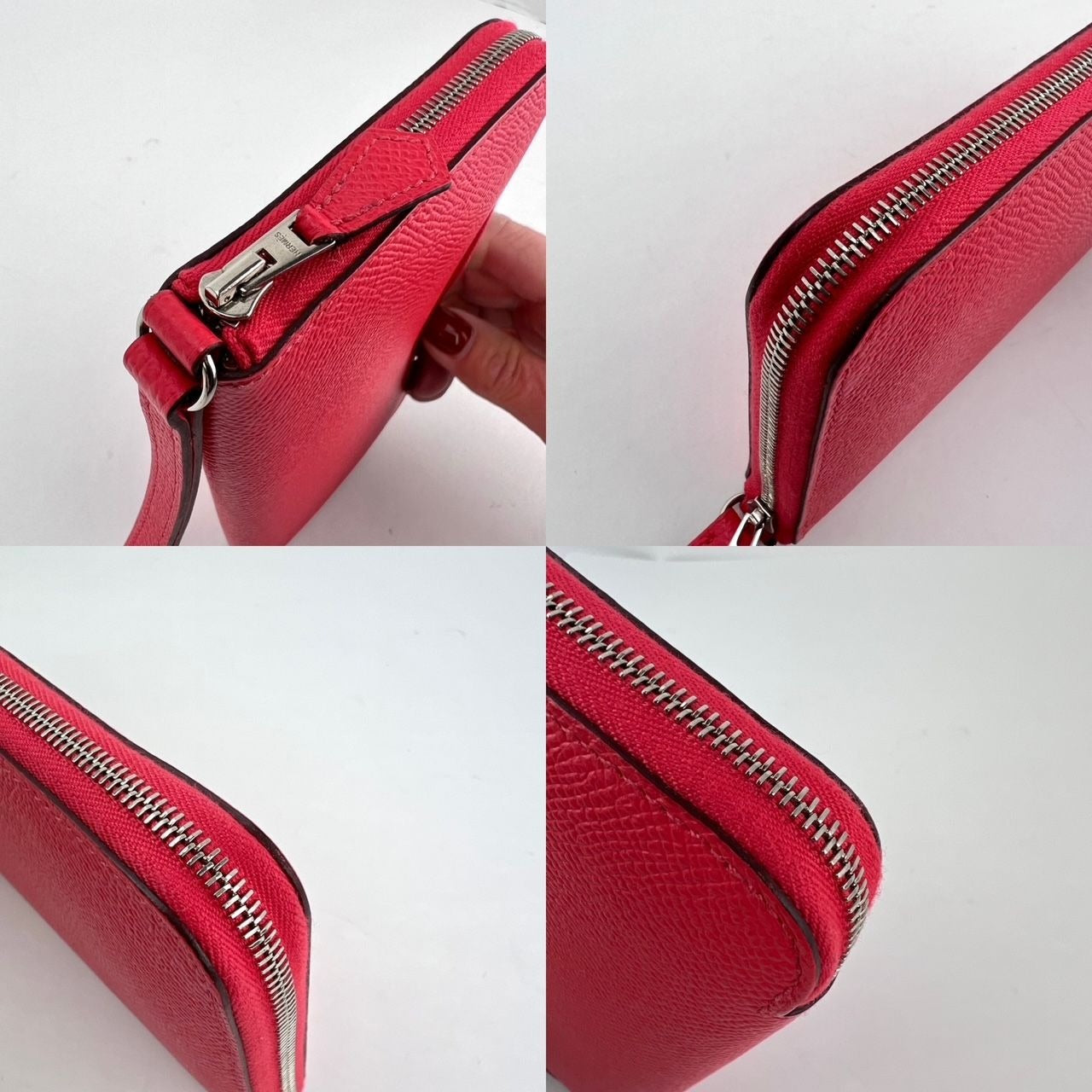 Hermes Epsom Lucky Wrist Azap Leather Pink Red Wallet
