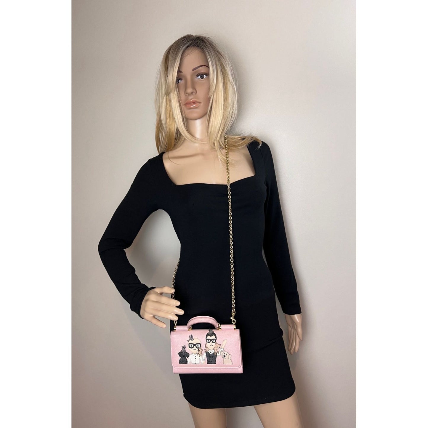 Dolce Gabbana Phone Bag St Dauphine Cartoon Pink Wallet on a Chain Hand Bag