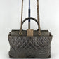 CHANEL Glazed Calfskin Shagreen Large Bindi CC Grey Tote Hand Bag
