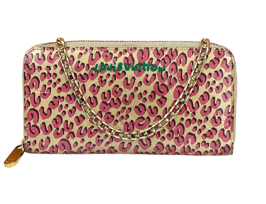 Louis Vuitton Wallet Zippy Stephan Sprouse Vernis Leopard W/Added Chain Crossbody Pre owned