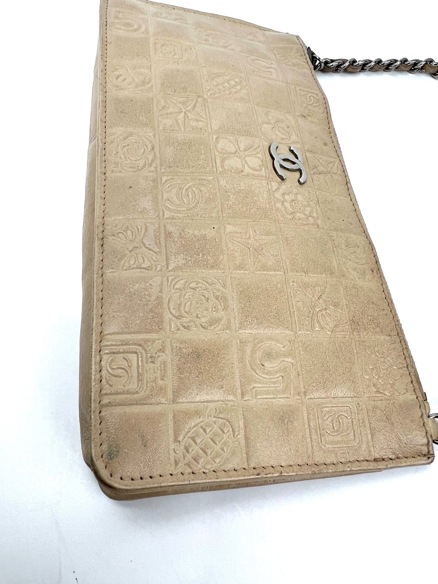 CHANEL Bag Lucky Symbols Pochette Quilted Beige Lambskin Shoulder Wristlet Preowned