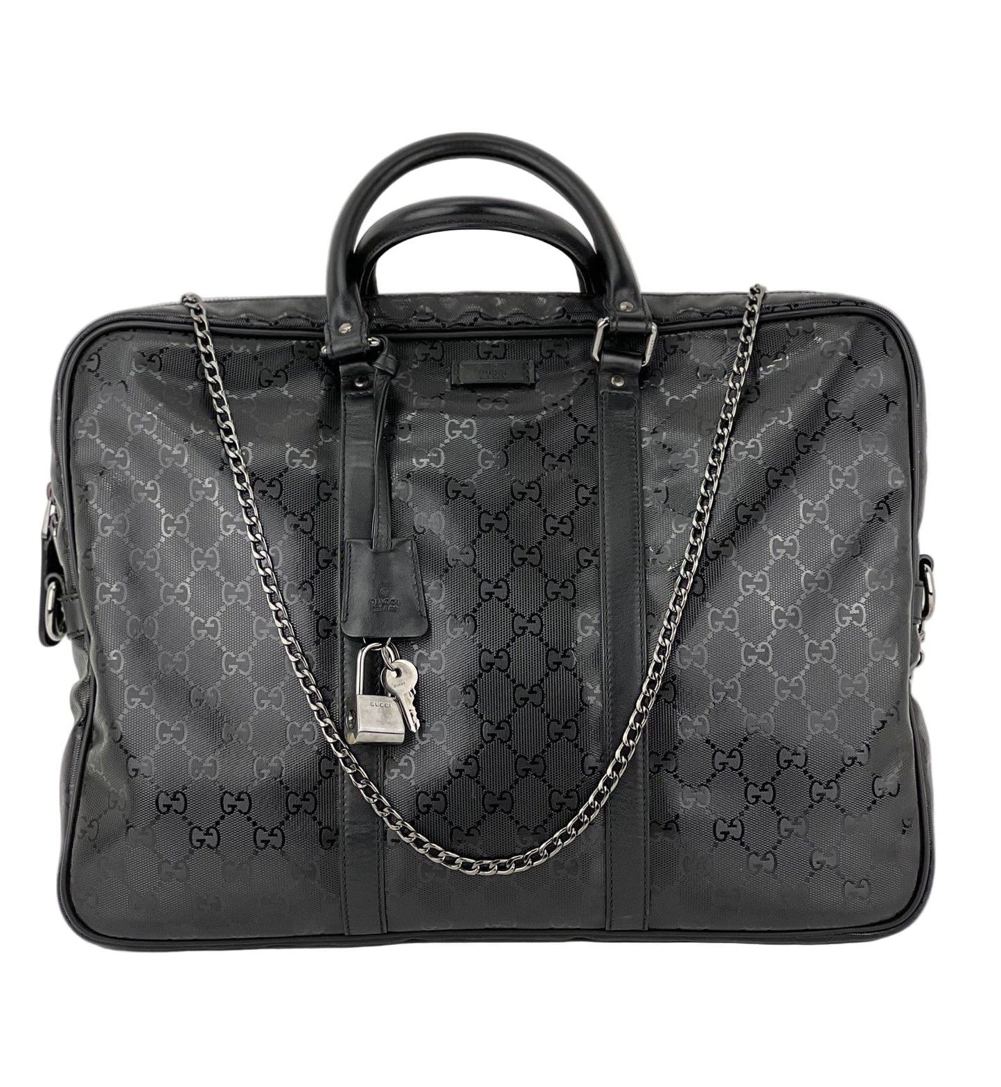 Gucci Briefcase GG Imprime Coated Canvas Black Monogram Business Bag Preowned