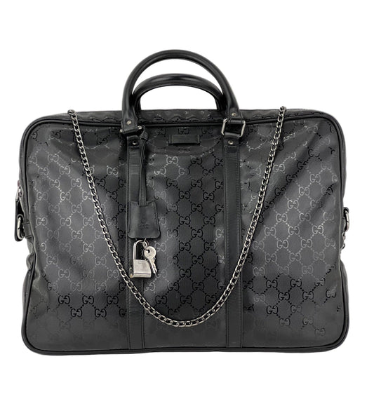 Gucci Briefcase GG Imprime Coated Canvas Black Monogram Business Bag Preowned