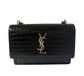 Saint Laurent Black Leather Sunset Wallet on a Chain Crocodile Embossed Bag