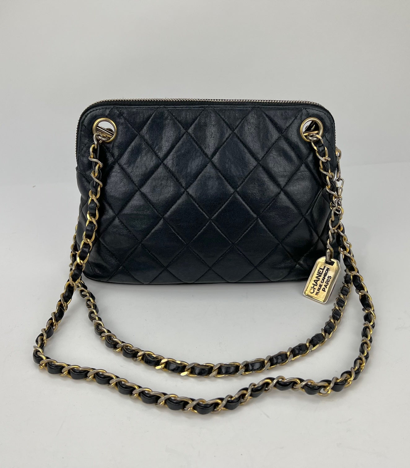 CHANEL Bag Quilted Lambskin Leather Chain Vintage Black Mini Shoulder Bag Preowned