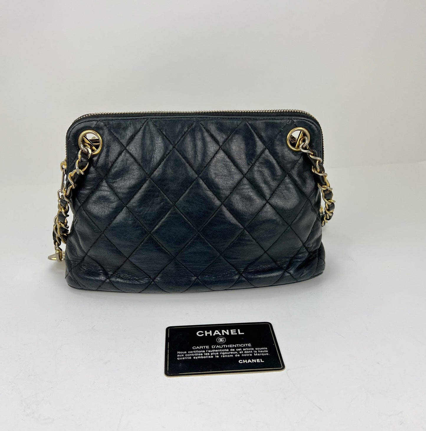 CHANEL Bag Quilted Lambskin Leather Chain Vintage Black Mini Shoulder Bag Preowned