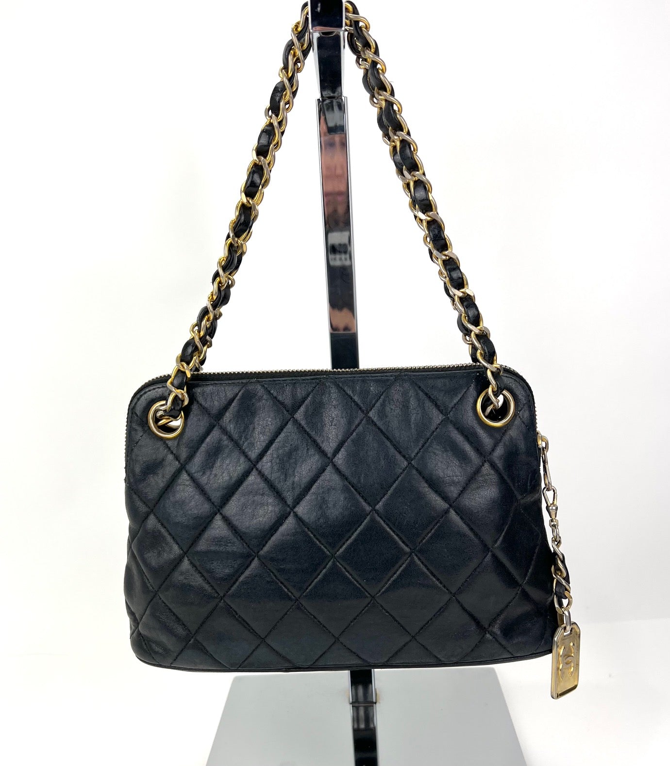 CHANEL Bag Quilted Lambskin Leather Chain Vintage Black Mini Shoulder Bag Preowned