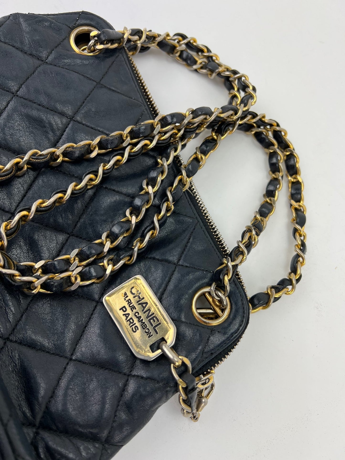 CHANEL Bag Quilted Lambskin Leather Chain Vintage Black Mini Shoulder Bag Preowned