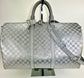 Louis Vuitton Keepall Bandoulière 50B Silver Glitter Damier Pattern Duffle Bag Preowned