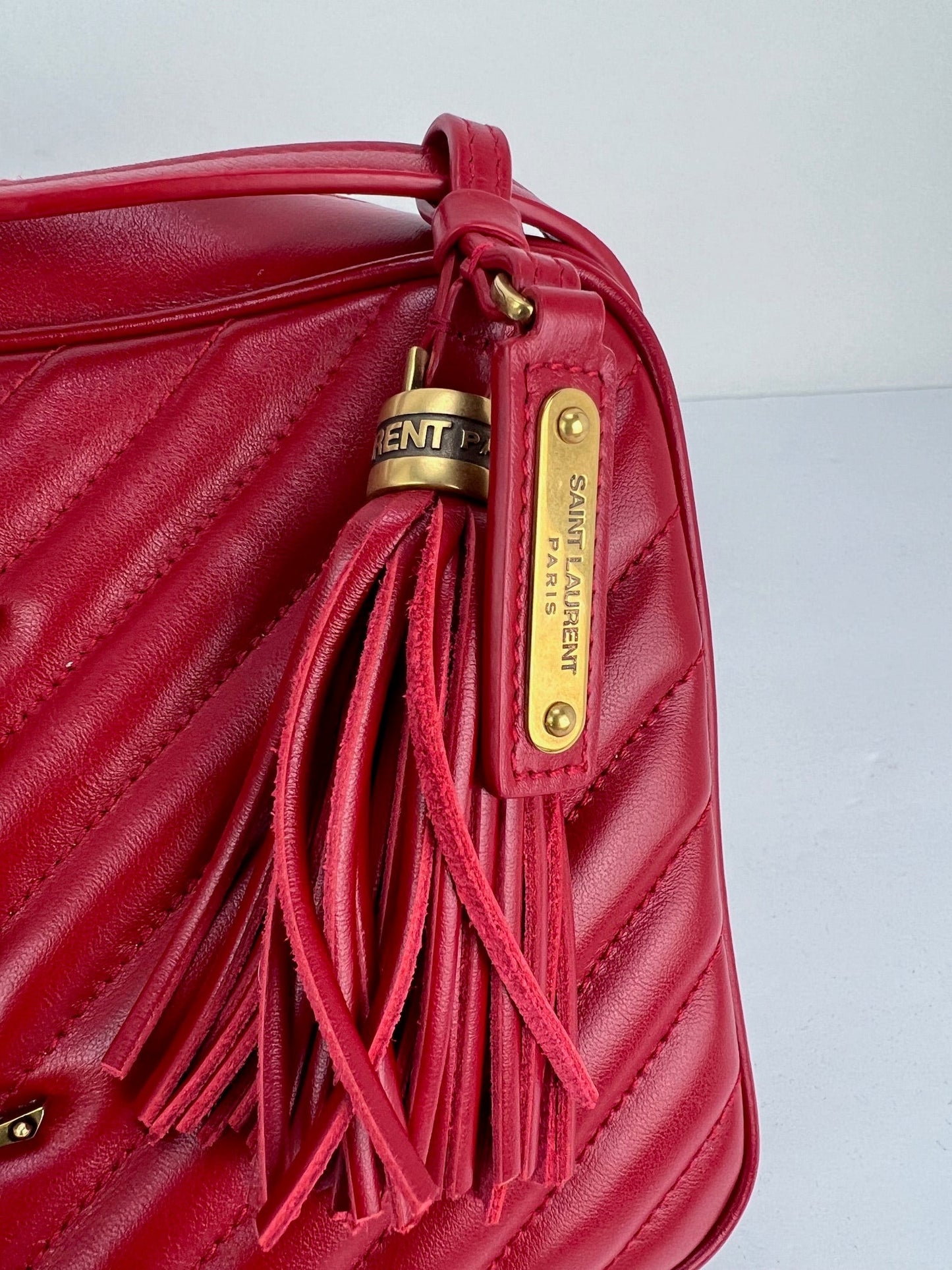 YVES SAINT LAURENT Matelasse Calfskin Lou Camera Red Crossbody Bag