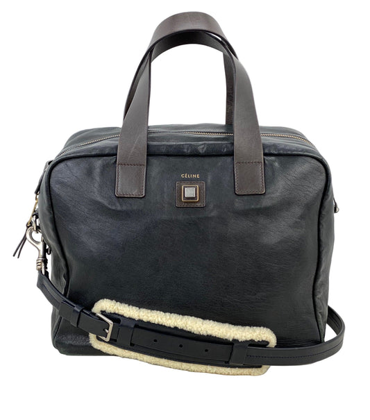 Celine Black Leather Handle Bag Vintage Briefcase messenger Bag