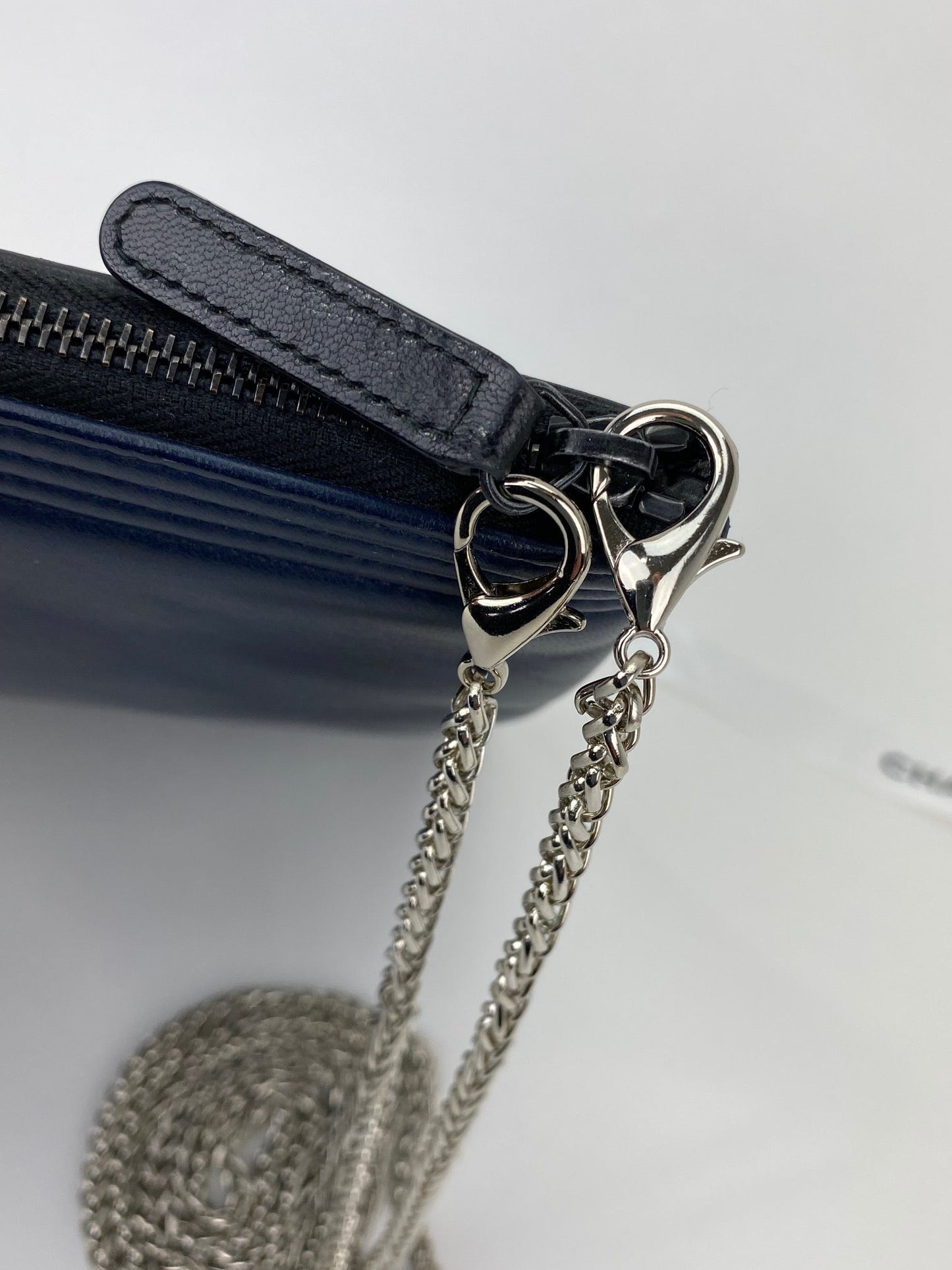 Chanel Quilted Lambskin Leather Black Blue Large Boy Zip Pouch