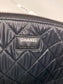Chanel Quilted Lambskin Leather Black Blue Large Boy Zip Pouch