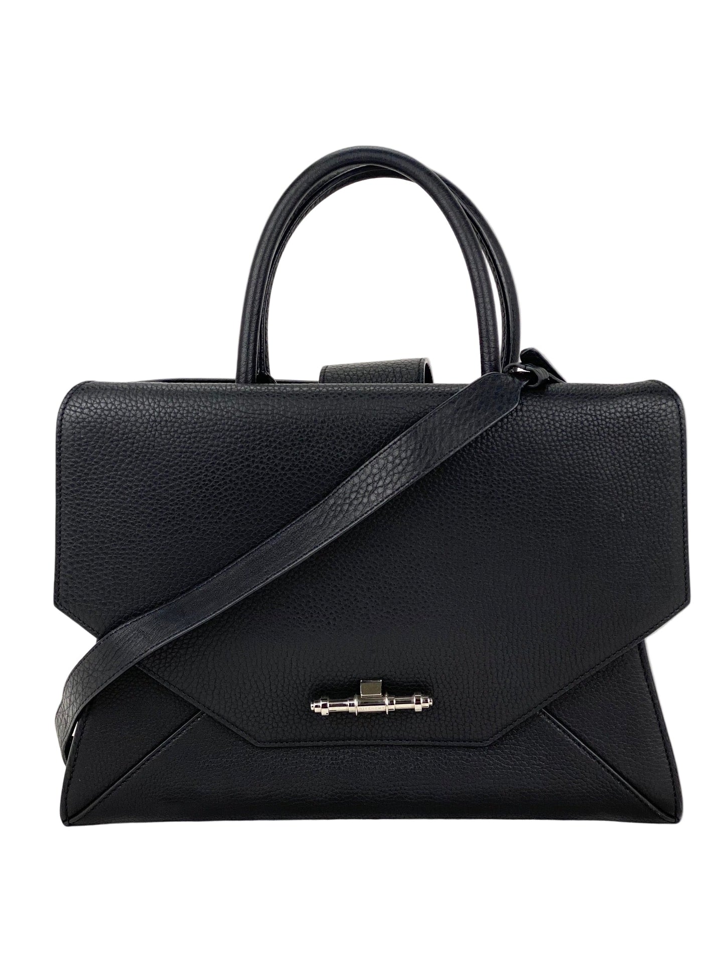 Givenchy Obsedia Medium Flap Black Pebbled Calfskin Satchel Hand Bag