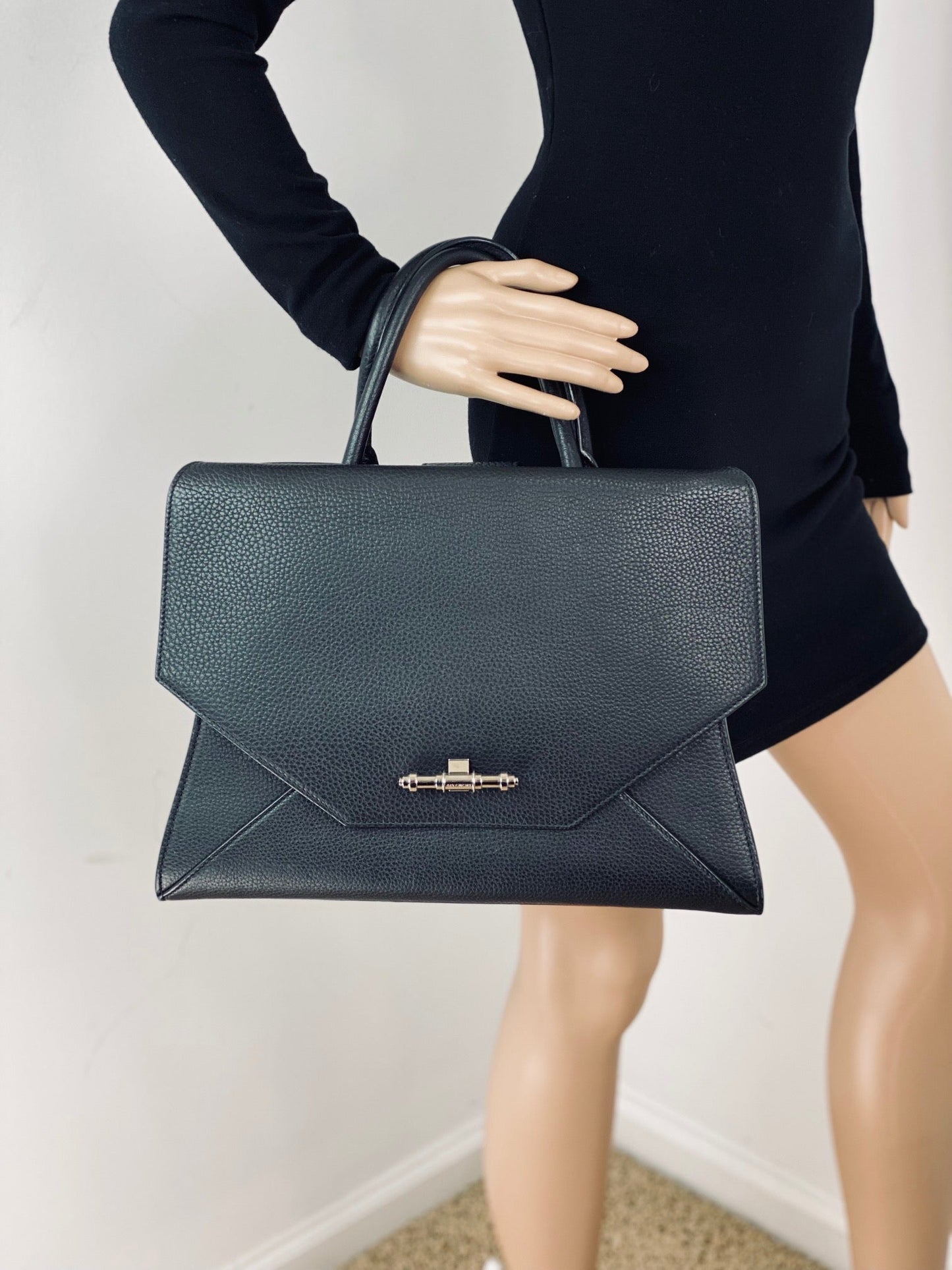 Givenchy Obsedia Medium Flap Black Pebbled Calfskin Satchel Hand Bag