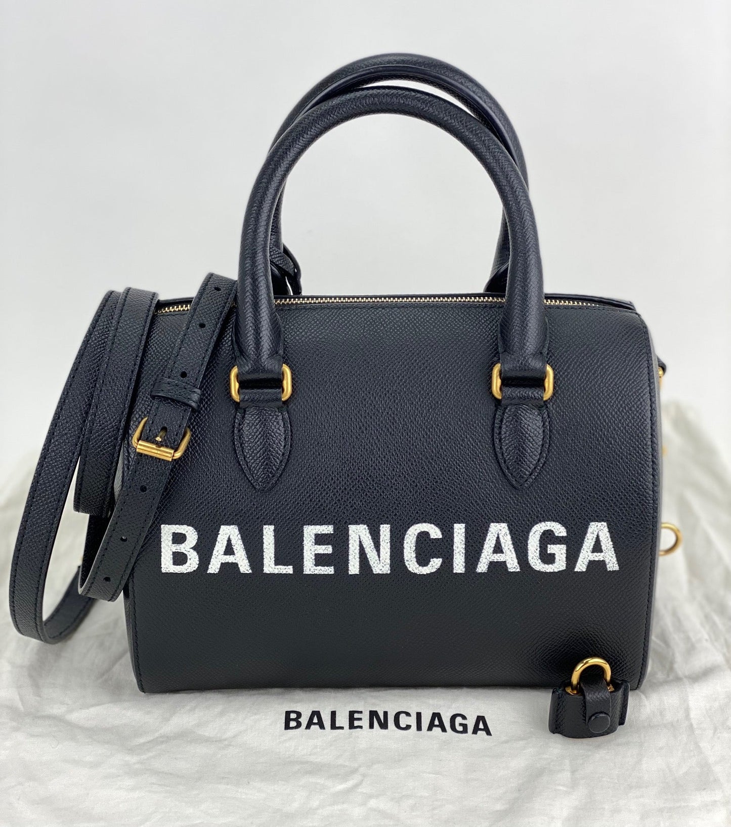 Balenciaga Ville Bowling Small Black Grained Leather Satchel Crossbody Bag