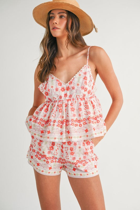 MABLE Floral Printed Peplum Top and Shorts Set