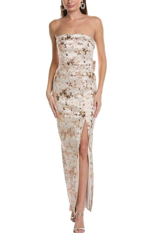 Aidan Mattox Floral Metallic Jacquard Strapless Bow Detail Gown