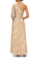 Aidan Mattox Light Gold Beaded One Shoulder Long Sleeve A-Line Gown